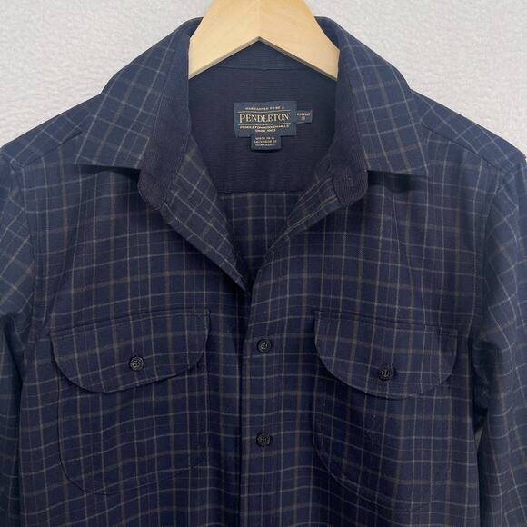 Pendleton Other - PENDLETON Shirt Mens S Virgin Wool Plaid Flannel Fitted Utility Button Up Blue